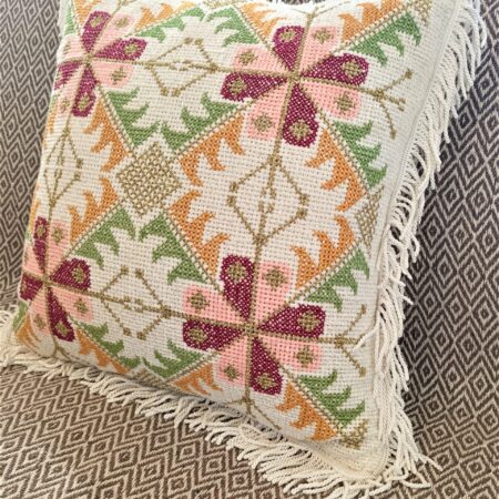 Handmade square pillows with embroidery in cotton canva with gord strings inside. In set of two. Dimensions 50x50cm Combine it with our Large tableclothe with embroidery and colorful fringes and make a unique decoration with Greek traditional artpieces