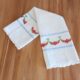 Kitchen towels with embroidery and a small lace made with crochet of 100%cotton yarn. Handmade from Greece with love. Set of two