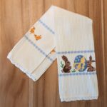 Kitchen towels with embroidery and a small lace made with crochet of 100%cotton yarn. Handmade from Greece with love. Set of two. Easter collection